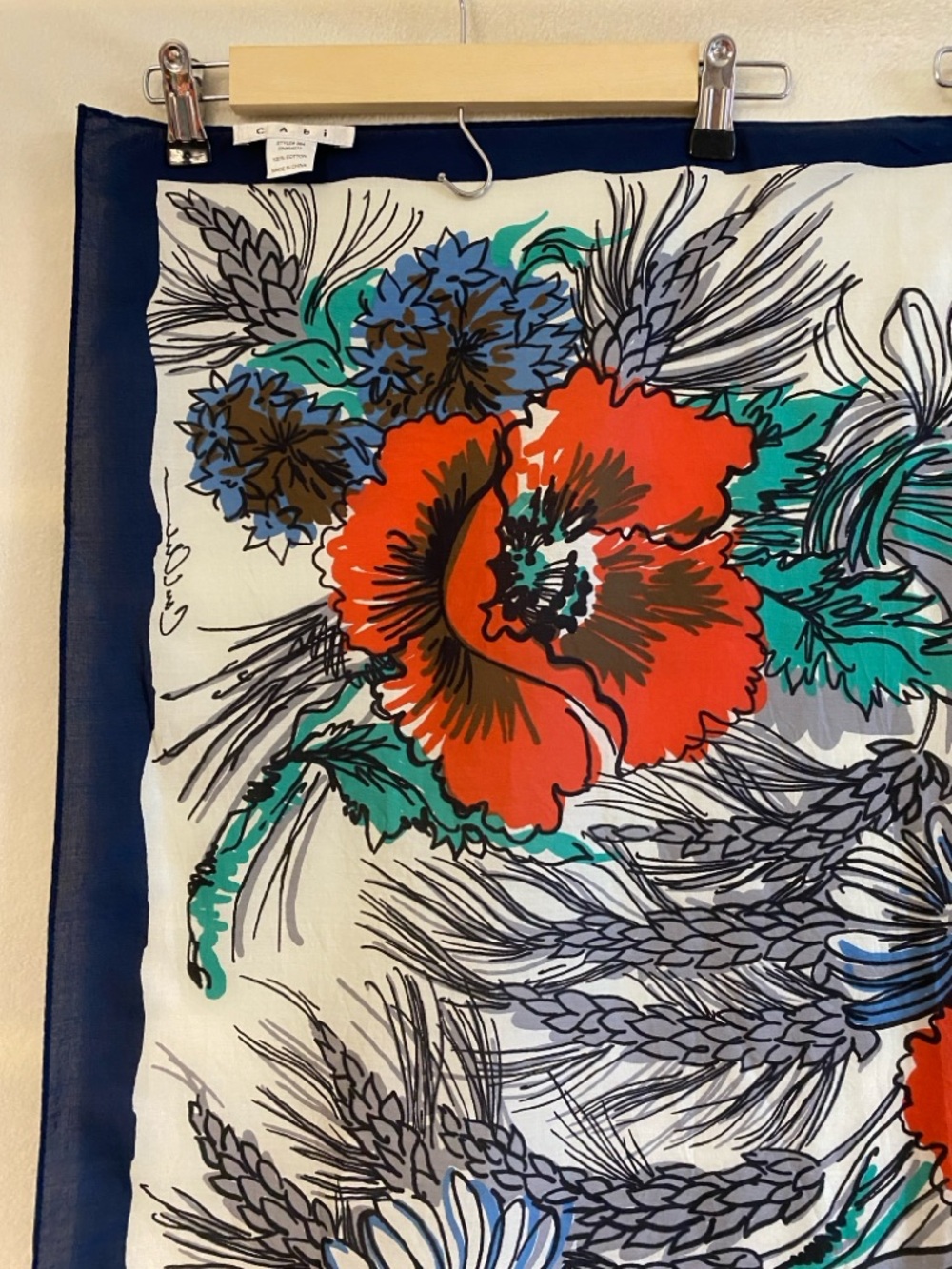 CAbi Carol Anderson 100% cotton scarf poppies #364 - Picture 6 of 9